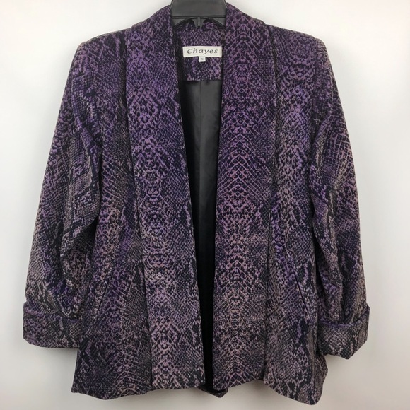 VINTAGE Purple Snakeskin Print Velvet Swing Coat - Picture 3 of 8